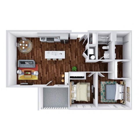 Floor plan for 2 beds, 2 baths, 1035 sqft